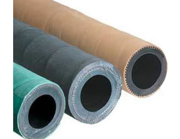 A brown sandblast hose, a black sandblast hose and a green sandblast hose.