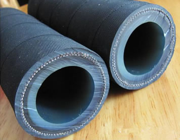 Two sandblast hoses are on the table and the cross section of sandblast hose.