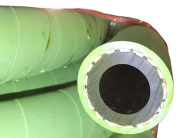 A roll of tunnel sandblast hose in green color.
